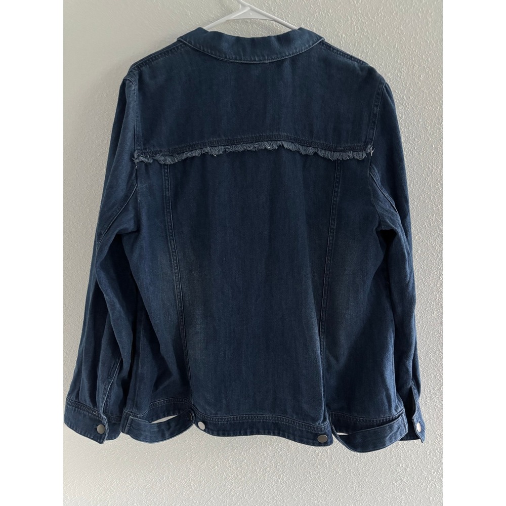 J. Jill Denim Jacket Womens XL Blue Raw‎ Hem Dark Jean Preppy Gorpcore Outdoor - Picture 2 of 5